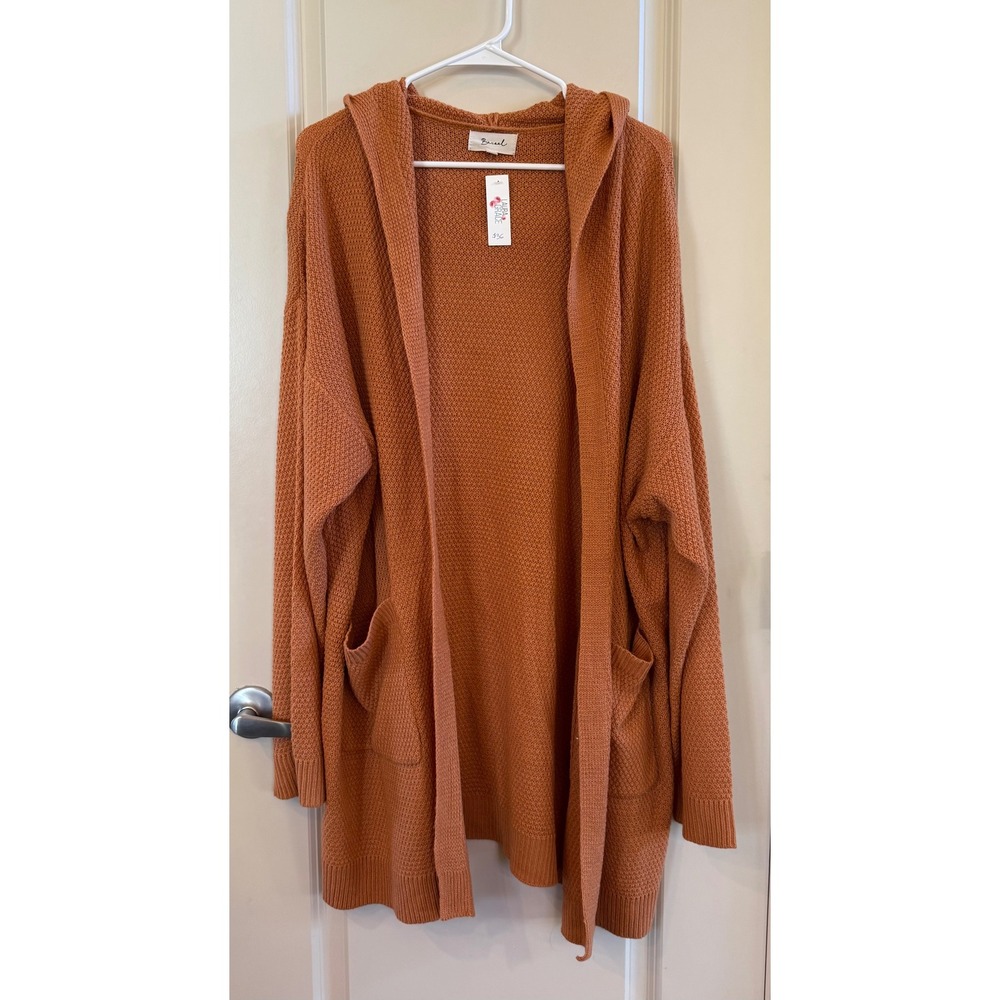 Beceel NWT Womens Plus Size Hooded Open Front Textured Fall Cardigan Sweater 3XL